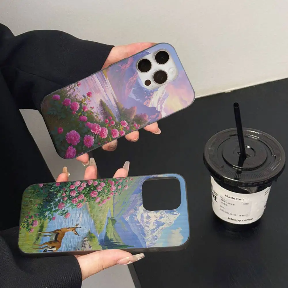 Funda de teléfono elegante con flor de peonía, funda de teléfono con patrón corrugado para iPhone 17 Air 16 15 14 13 Pro Max, funda mate a prueba de golpes