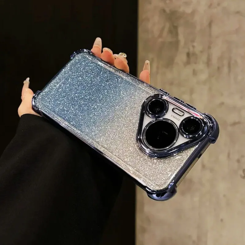 Funda de teléfono transparente con revestimiento de brillo degradado para Huawei Pura 70 Ultra P60 P50 P40 P30 Pura70 Pro Plus, funda de parachoques delgada a prueba de golpes