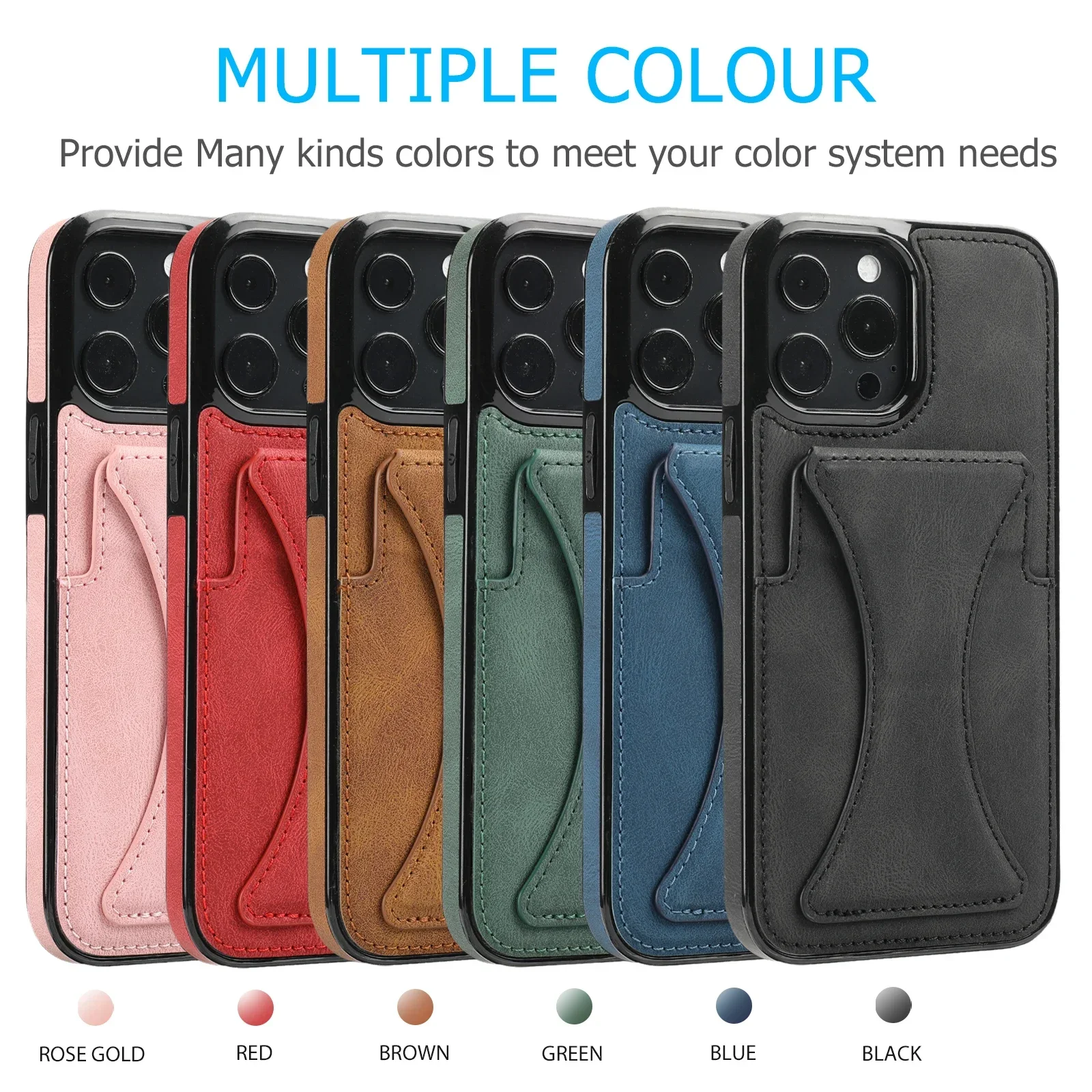 Funda protectora de cuero PU de alta calidad con ranuras para tarjetas de crédito, funda de teléfono con soporte plegable para iPhone 16 Pro Max 15 Plus 14 13 12 11 - imagen 3