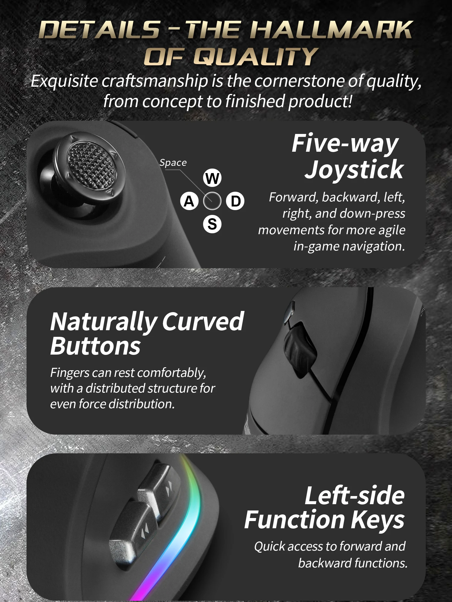 Ratón Vertical inalámbrico con cable y ratón para juegos jostik, botón programable retroiluminado Rgb, ratones ergonómicos de 24000DPI para Mac y Windows - imagen 4