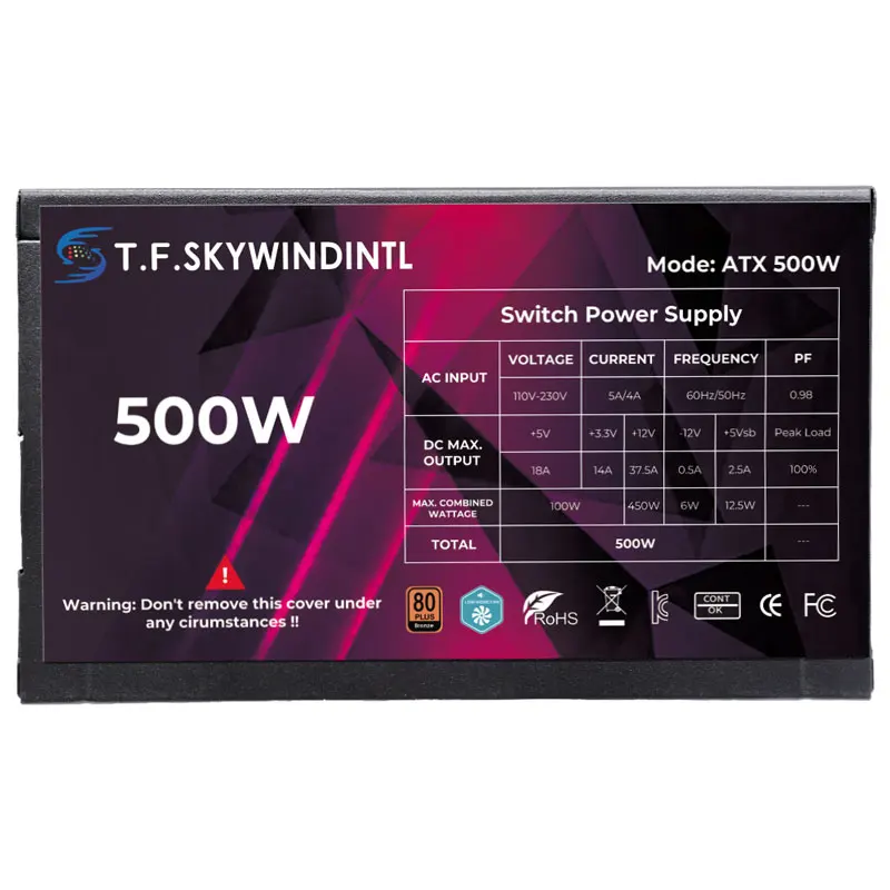 T.F.SKYWINDINTL 500W PSU ATX 80 Plus Fuente de alimentación para PC para computadora 110V 220V para PC para juegos - imagen 4