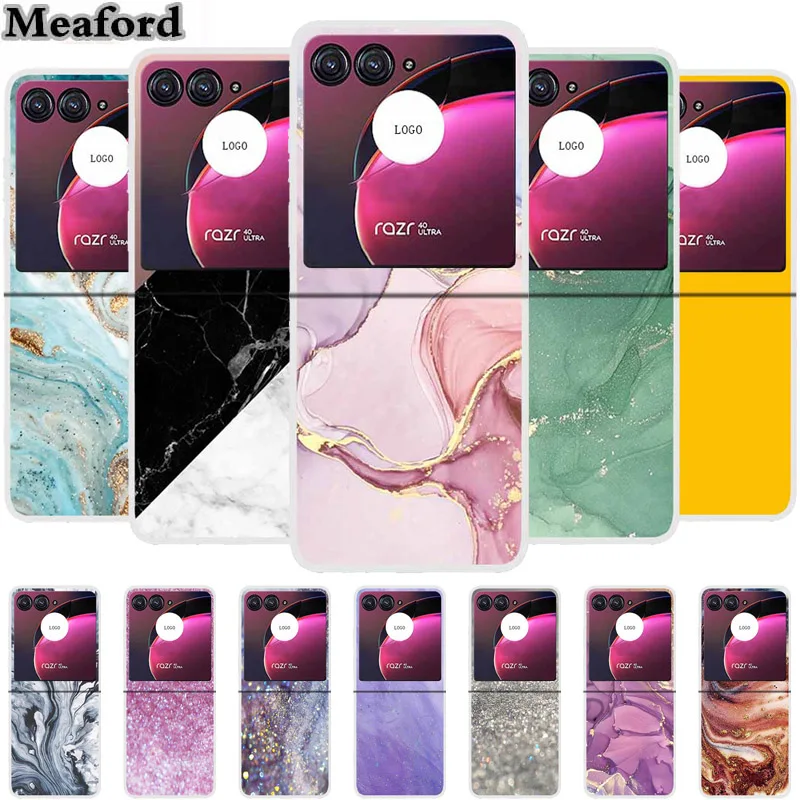 Para Moto Razr 40 Ultra funda de mármol transparente dura cubierta de PC fundas de teléfono para Motorola Razr 40 Ultra Protector nuevo Coque