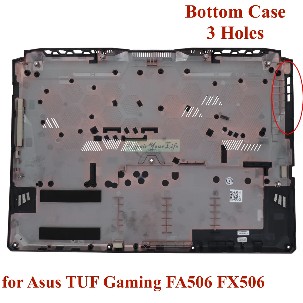 Funda inferior de ordenador portátil para Asus TUF Gaming FA506, FX506, FA506II-1A, FX506LI, FX506LH, FX506LU, funda trasera de 3 agujeros, 90NR03M1-R7D010, 90NR03L1 - imagen 4