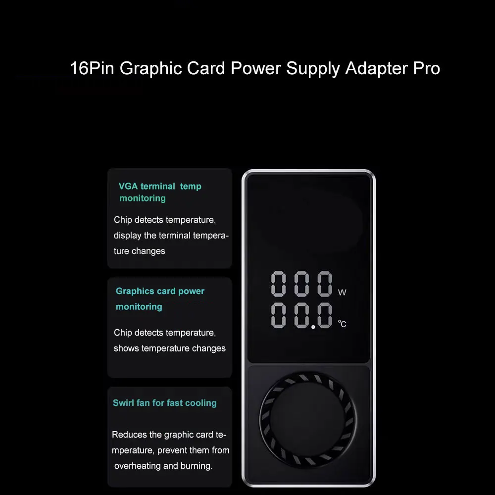 Adaptador de tarjeta gráfica de 180 grados, 12vhpwr RTX4090/4080/4070, con turbina de refrigeración, Terminal de 16 pines/GPU, termperatura, Monitor de giro - imagen 4