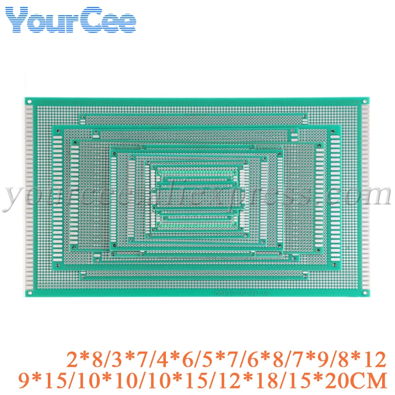 Placa de circuito impreso Universal, placa de pruebas Pcb de prototipo de doble cara, 2x8, 3x7, 4x6, 5x7, 6x8, 7x9, 8x12, 9x15, 10x10, 12x18, 15x20cm
