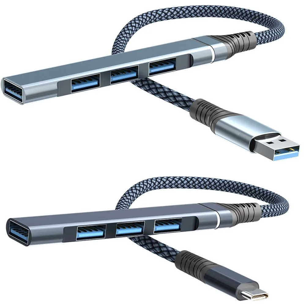 HUB USB C USB3.0 fino 1 en 4 salidas 5GB Cable de carga de transferencia de datos divisor adaptador de extensión para ordenador portátil disco MousePrinter