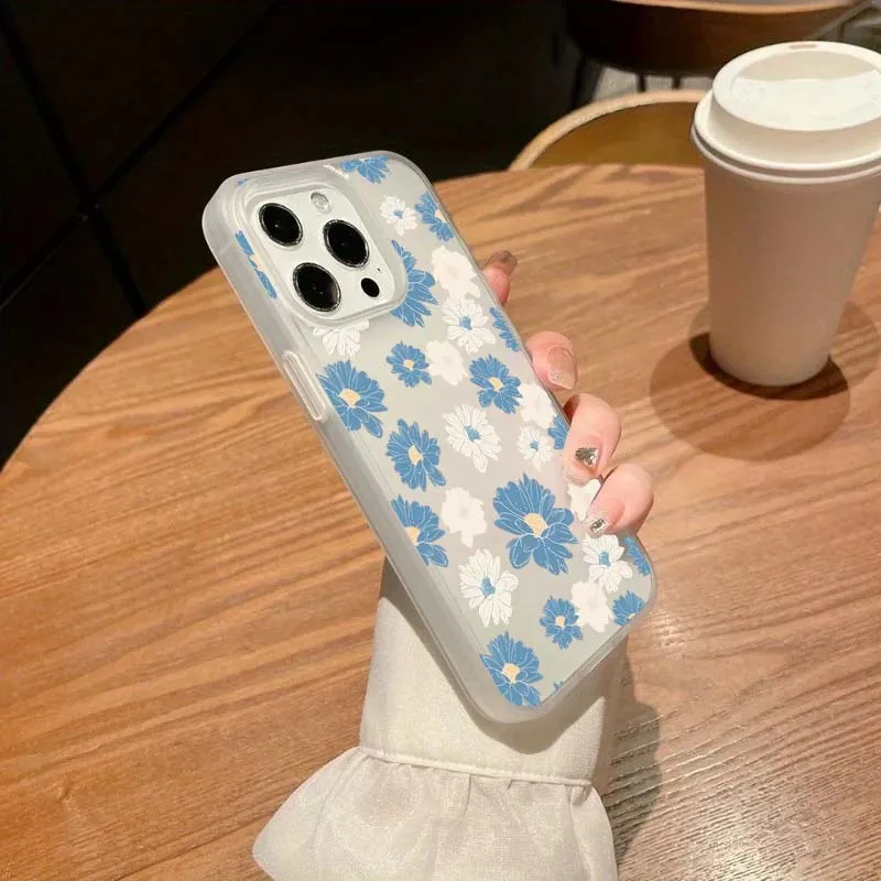 Funda de teléfono esmerilada con Margarita blanca y azul para iPhone 16, funda para iPhone 15 11 12 13 14 16 Pro Max X XR XS Max 14 15 7 8 Plus SE2 - imagen 3