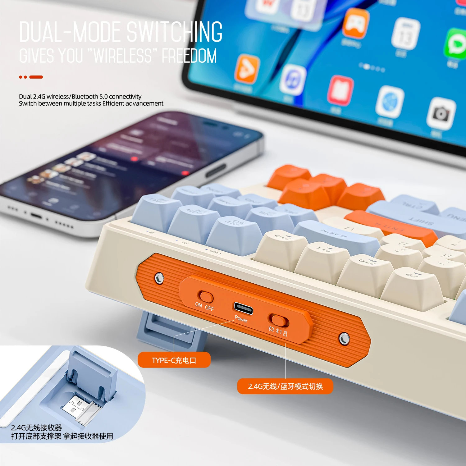 Teclado mecánico inalámbrico M87 modo Dual, sensación táctil silenciosa, retroiluminación RGB para juegos, teclas PBT duraderas para PC, portátil, oficina - imagen 4