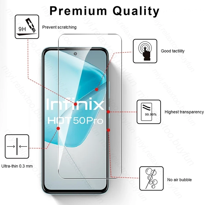 Protector de pantalla de vidrio templado 6 en 1 para Infinix Hot50 Hot 50 Pro 50i 4G lente de cámara vidrio protector en Finix Hot50 5G 2024 - imagen 3