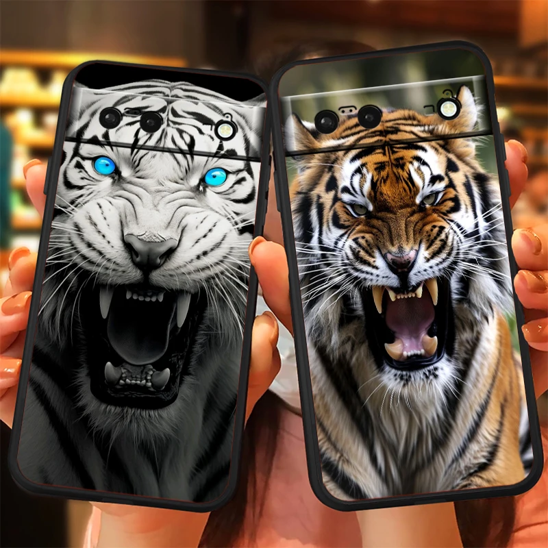 Tiger Fierce Funda de teléfono a prueba de golpes, carcasa de silicona negra, arte terrorífico para Google Pixel 9, 8, 7A, 7, 6A, 6, 5A, 5, 4, 4A XL, 5G - imagen 2