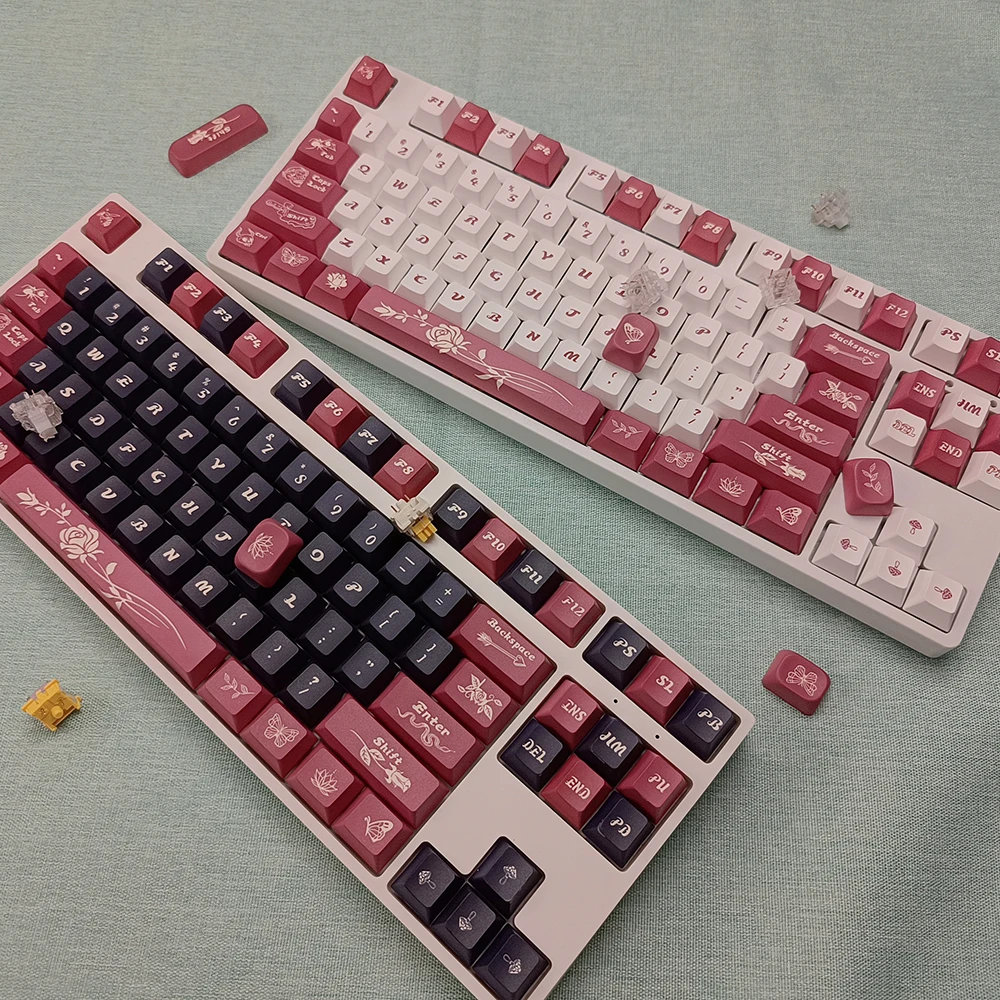 130 teclas Dark Rose Keycap Cherry Profile Cool Keycap Alice Keycaps Double Shot Sidelit PBT Keycap para teclado mecánico MX - imagen 5