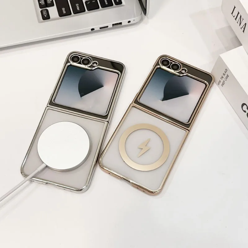 Magsafe-funda de teléfono con borde chapado de Color sólido, carga inalámbrica magnética, de lujo, para Samsung Galaxy Z Filip 6 5 4 3 - imagen 2