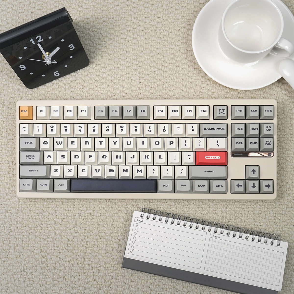 Teclas con tema Super Marie de 152 teclas, teclas de perfil de cereza con sublimación de tinte PBT, teclas blancas y grises para teclado mecánico 67/87 - imagen 2