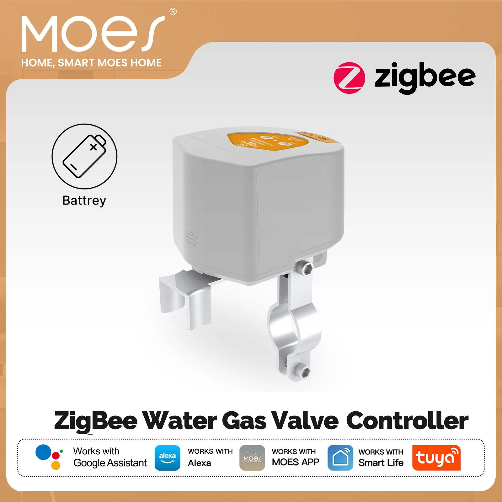 MOES Tuya ZigBee-controlador de válvula de Gas y agua con batería inteligente, Control por voz automático de bajo consumo de energía con Alexa y Google Home