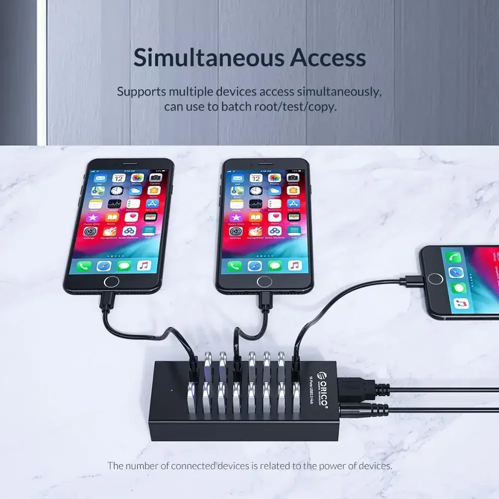 ORICO-Hub USB Industrial de aluminio, divisor USB de 16 puertos, estación de acoplamiento USB con adaptador de corriente de 12V para accesorios de ordenador portátil - imagen 4