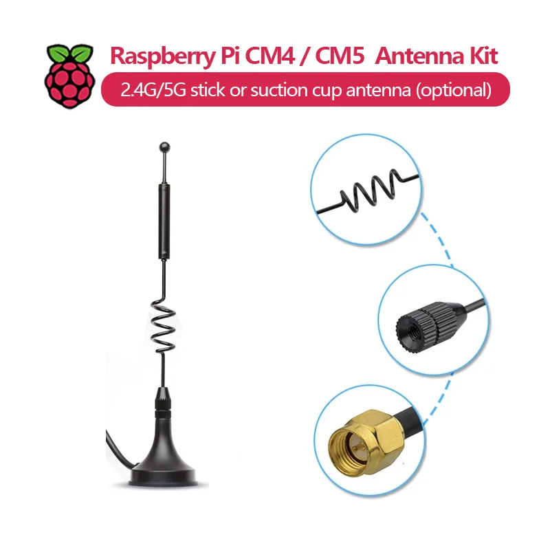 Raspberry Pi CM4 / CM5 WiFi Antenna with SMA Connector, Supports 2.4G / 5G, stick or suction cup antenna (optional). - imagen 3