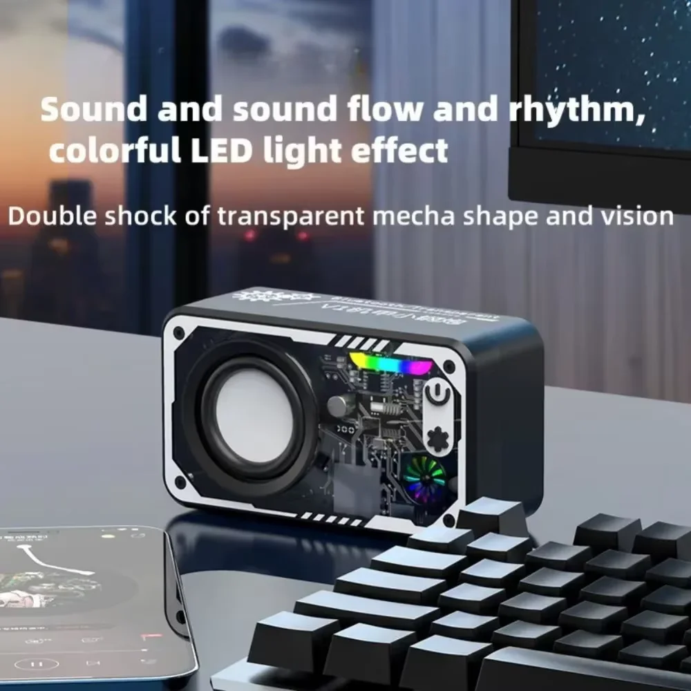Altavoz inalámbrico portátil Mini altavoz estéreo de viaje transparente Mecha Bluetooth diafragma de doble bajo Subwoofer RGB LED altavoz - imagen 3