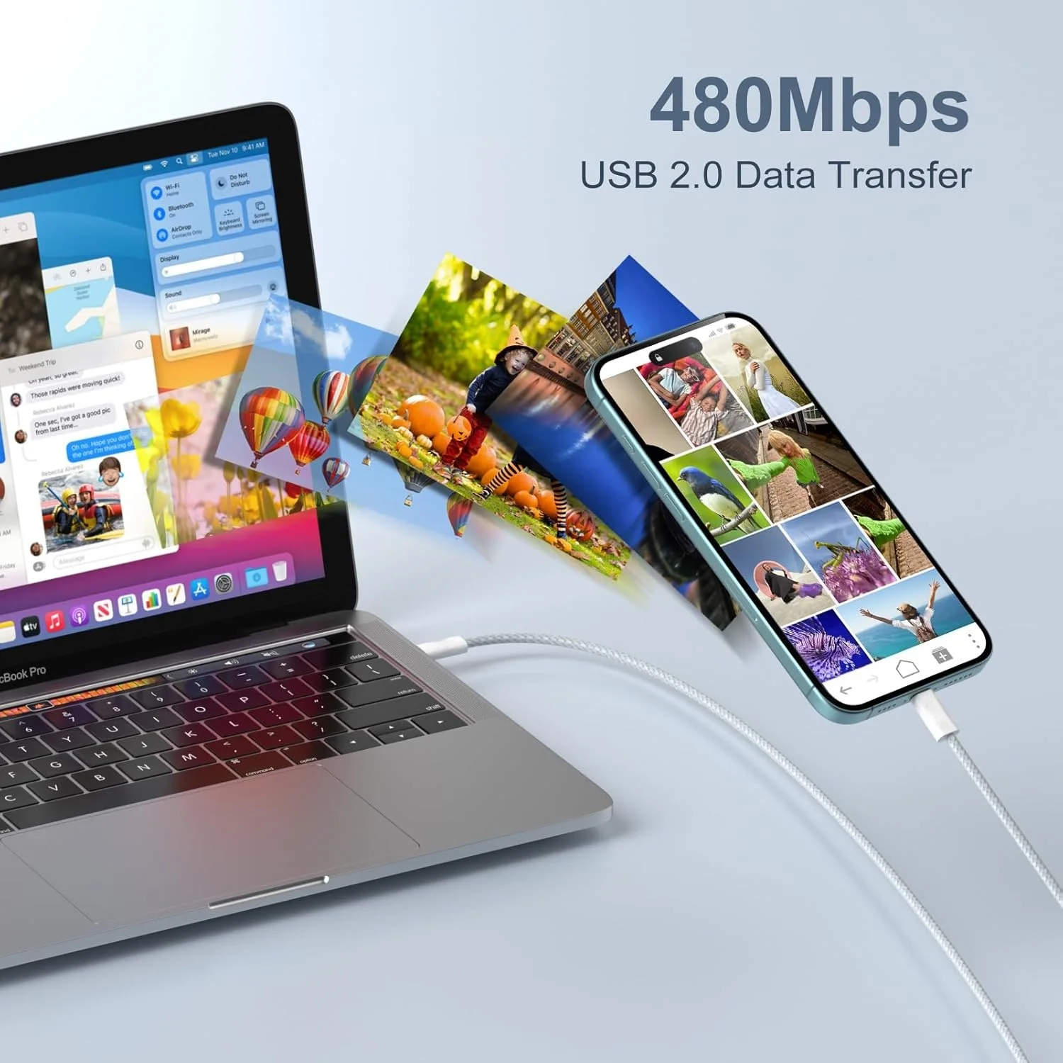 Paquete de 3 cables USB C a USB C de 60 W, cable tipo C a tipo C, cable de carga rápida para iPhone 17 16 15 Pro Plus Pro Max Air, para Galaxy - imagen 4