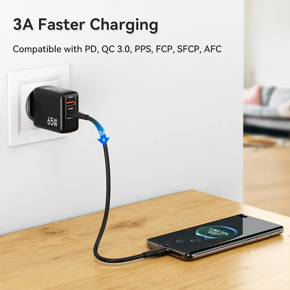 ASOMECH 2M 60W cable USB rápido tipo C cable de datos cargador rápido cable USB C para Samsung S21 S20 A51 Xiaomi Mi 10 - imagen 4