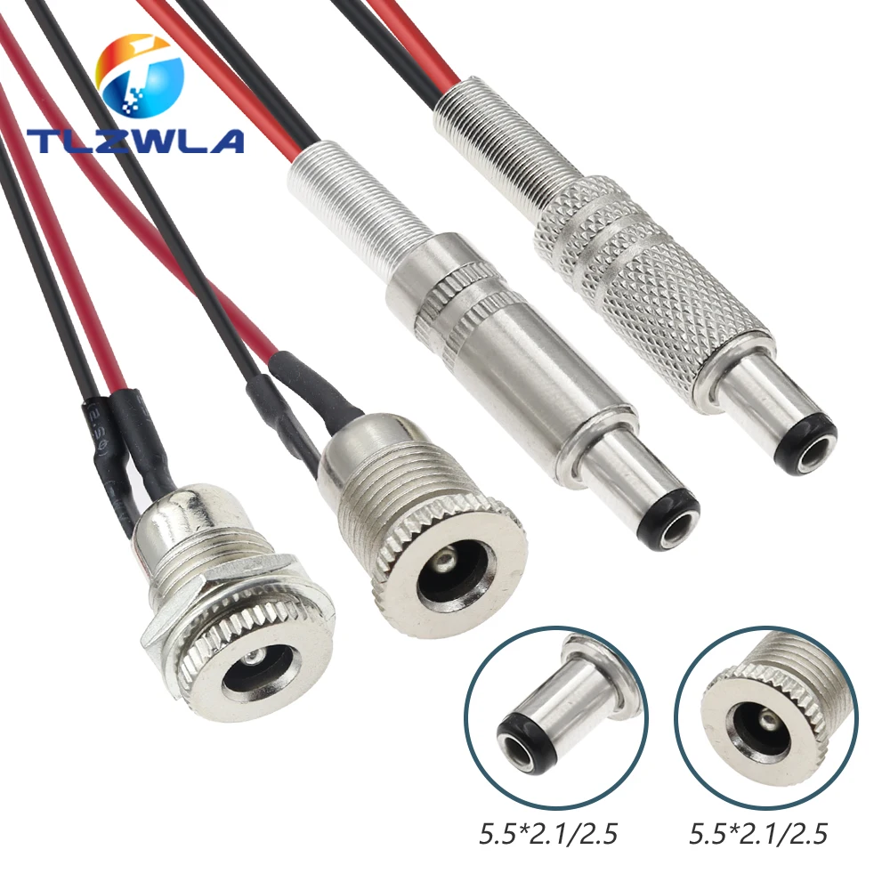 1 Uds DC099 5,5x2,1mm 5,5x2,5mm toma de corriente CC adaptador de conector hembra roscado con cables de 20AWG DC-099 10CM 20CM