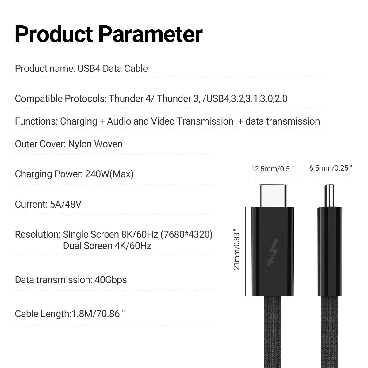 Cable de datos USB 4,0 tipo C, dispositivo de carga rápida de 240W, velocidad de 40Gbps, 8K, vídeo HD, compatible con Thunderbolt 3/4, interruptor de teléfono y iPad - imagen 2