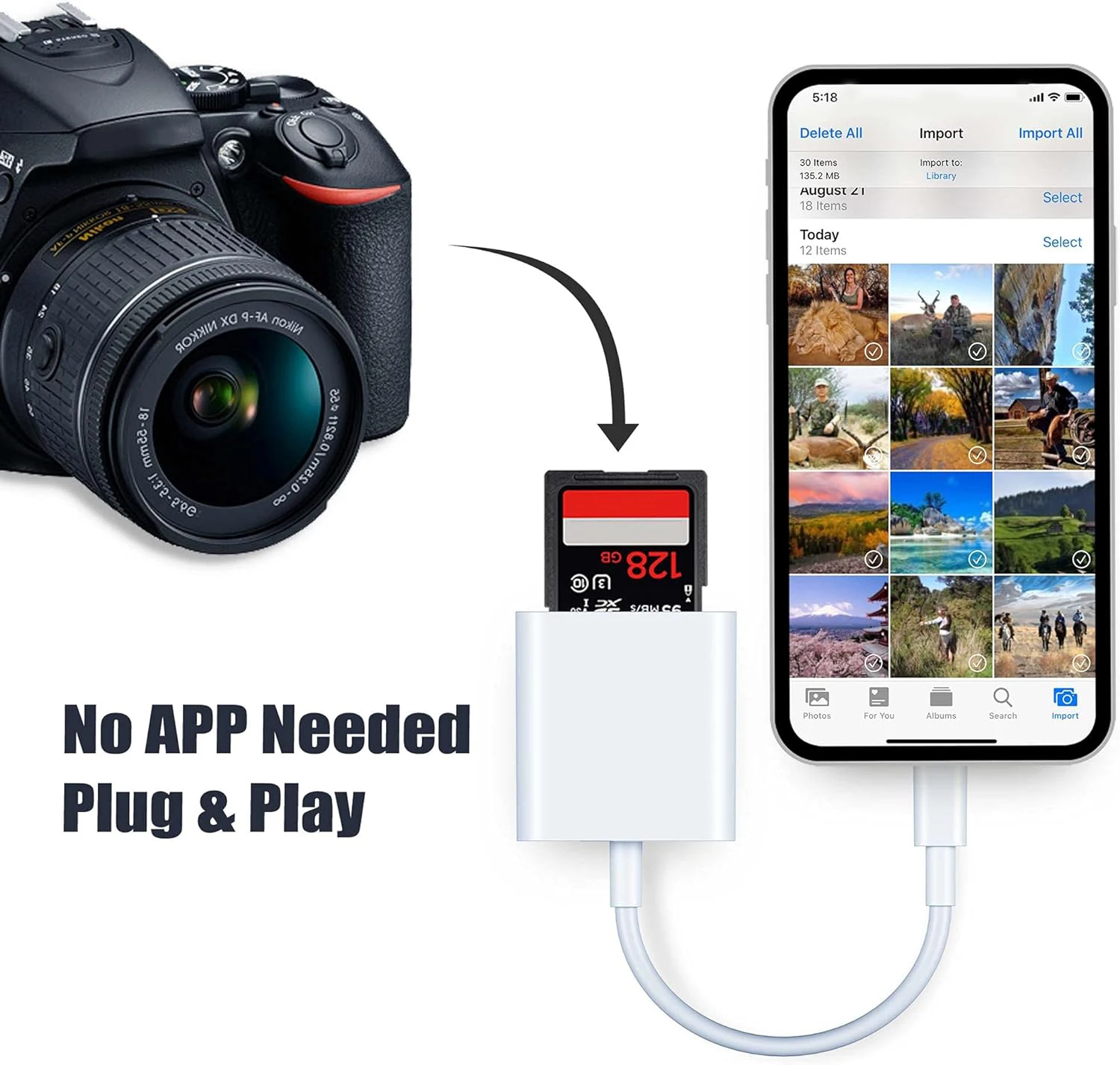 Adaptador de tarjeta de memoria para Apple iPhone, lector de tarjetas Lightning a SD con puertos de carga, visor de cámara para unidad Flash iPhone iPad - imagen 5
