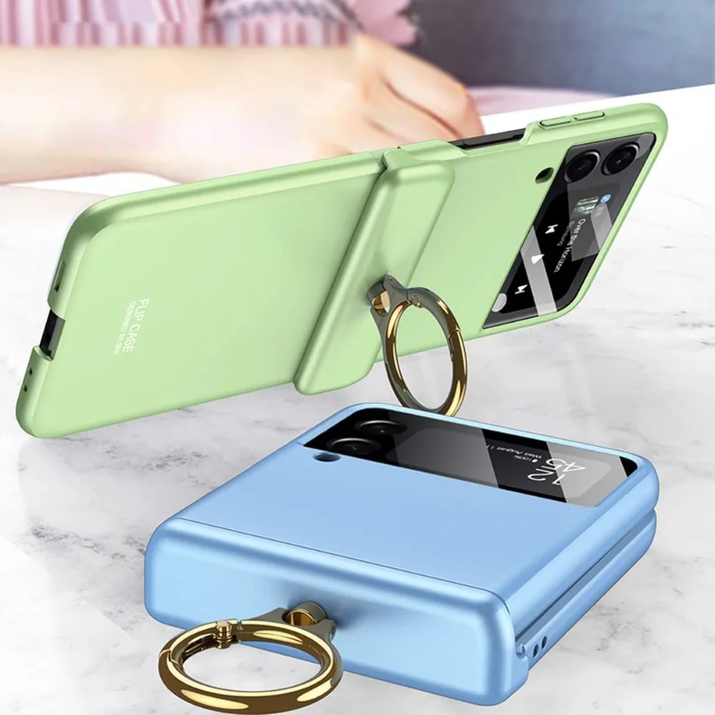 Funda de teléfono de lujo para Samsung Galaxy Z Flip 4 Flip 3 5G Correa magnética anillo hebilla funda lente de cámara vidrio para Galaxy Z Flip 4 3 - imagen 4