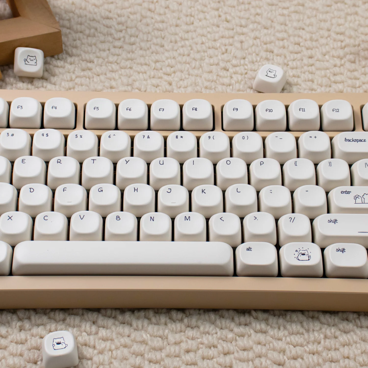 Teclas de gato de arena, teclas PBT, teclas MOA sublimadas de tinte, color blanco, bonitas teclas de fuente pequeña para teclado mecánico MX 61/64/68/96 - imagen 4