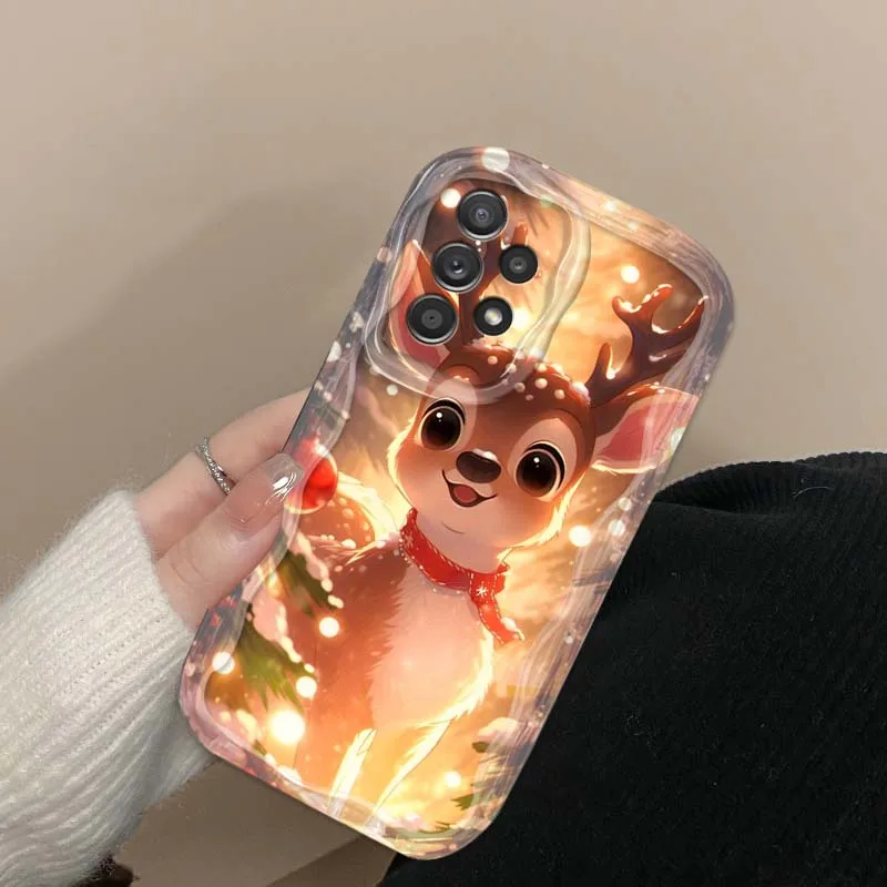 Funda de teléfono Popular con diseño de caballo ciervo de Navidad para Samsung A73 A72 A71 A56 A55 A54 A53 A52 A51 A32 A36 A26 A25 A13 A14 5G aceite ondulado - imagen 3