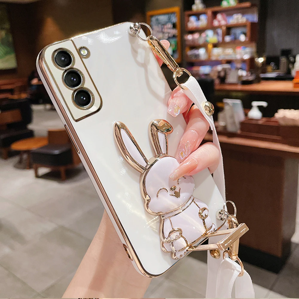 Funda de teléfono con cordón cruzado y soporte de conejo enchapado para Huawei P50 P40 P30 P20 Pro Lite Mate 20 30 40 50 Pro P Smart 2021 - imagen 3