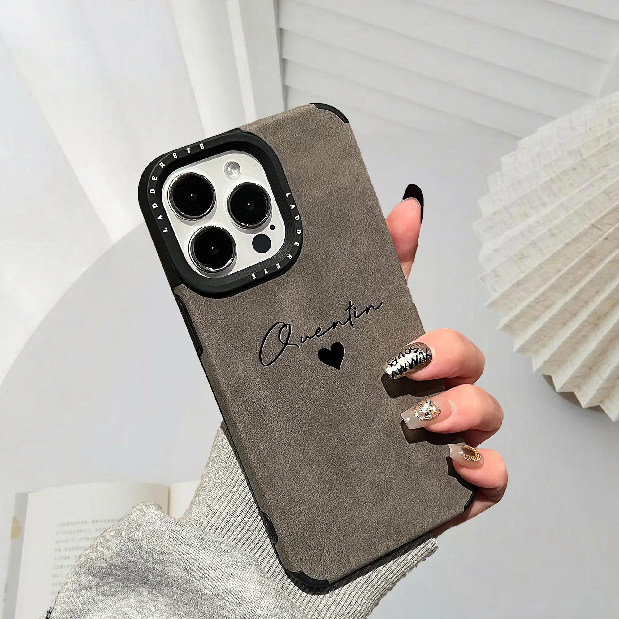 Funda de teléfono personalizada con nombre personalizado, Compatible con iPhone17 16 15 14 13 12 11 Pro max Plus, funda de cuero sintético a prueba de golpes - imagen 2
