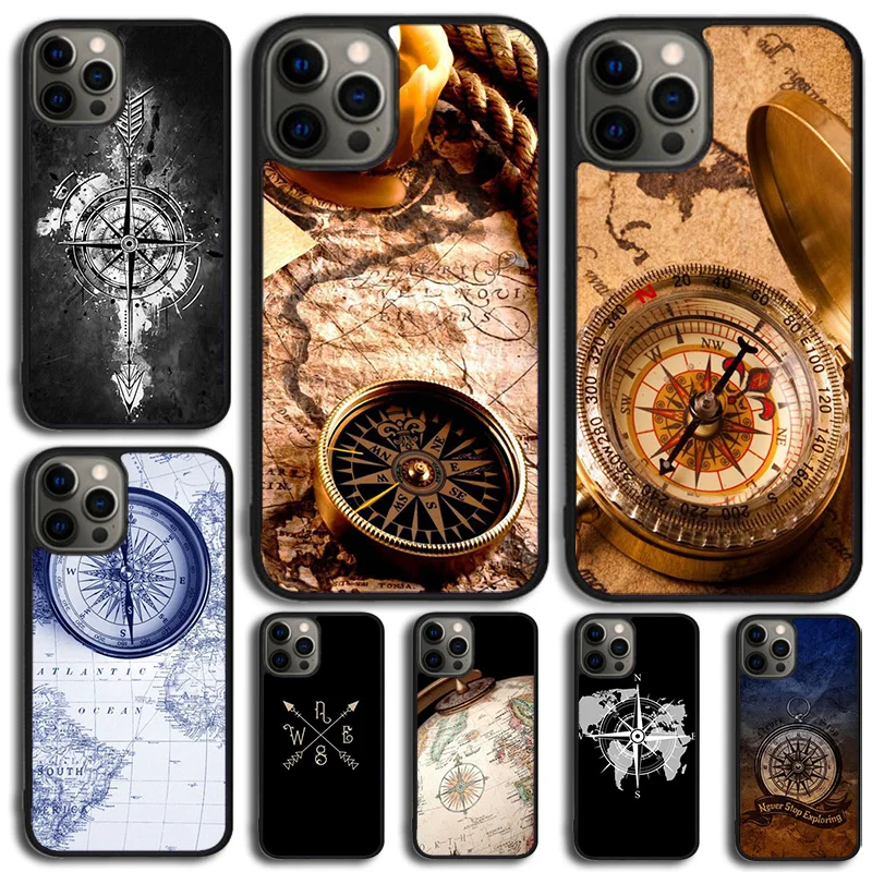 Brújula Wanderlust Vintage mapa funda de teléfono para iPhone 17 Air 15 16 14 11 12 13 Pro MAX Plus