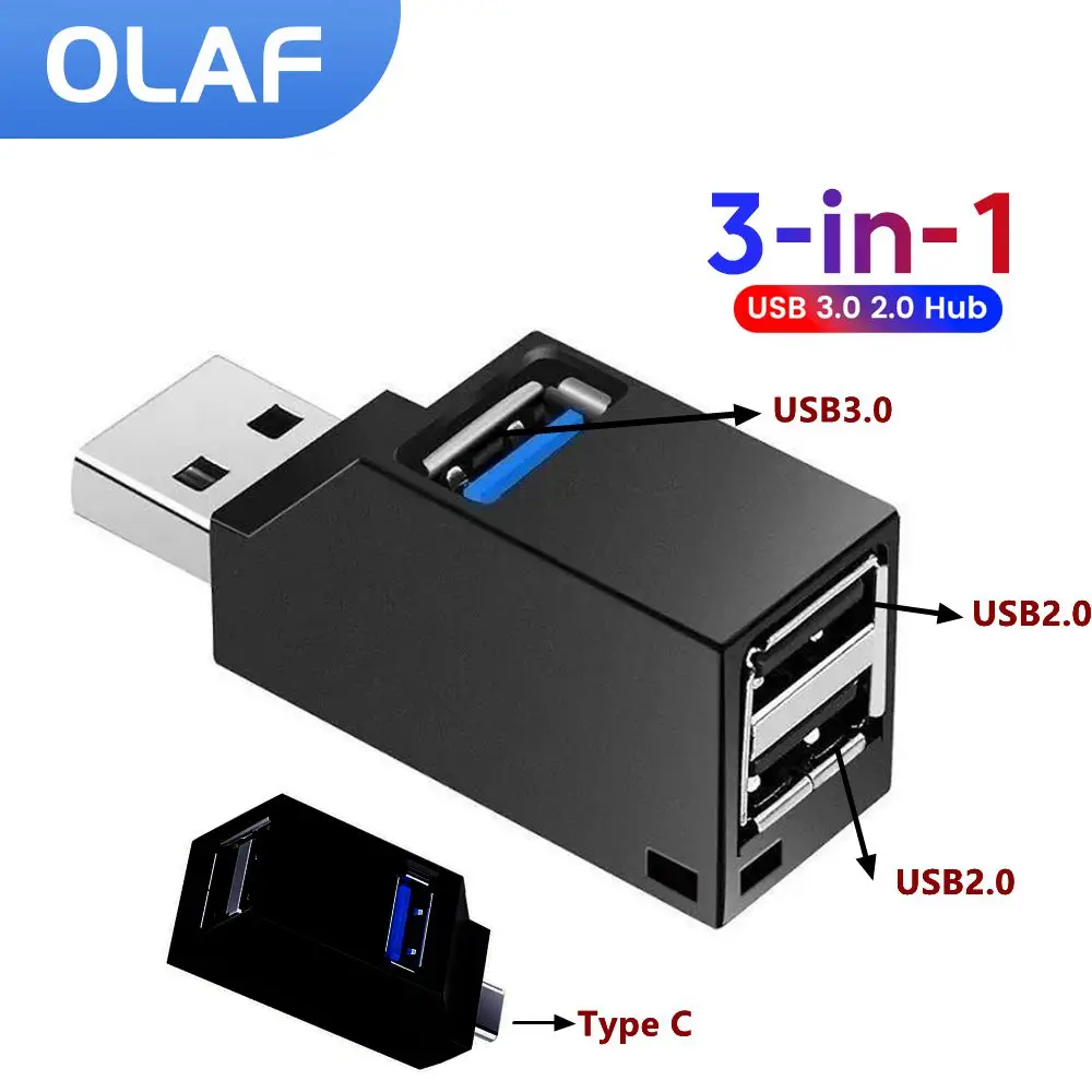 Adaptador extensor de concentrador USB 3,0, divisor USB Hub2.0 multipuerto tipo C, concentrador de transferencia de datos de alta velocidad para PC, portátil, lector de tarjetas de disco U