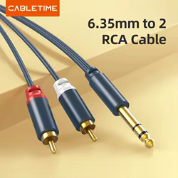 Cable Cabletime de 6,35mm a 2 RCA Jack Cable estéreo macho a macho Cable de Audio auxiliar chapado en oro para línea de amplificador de música C218