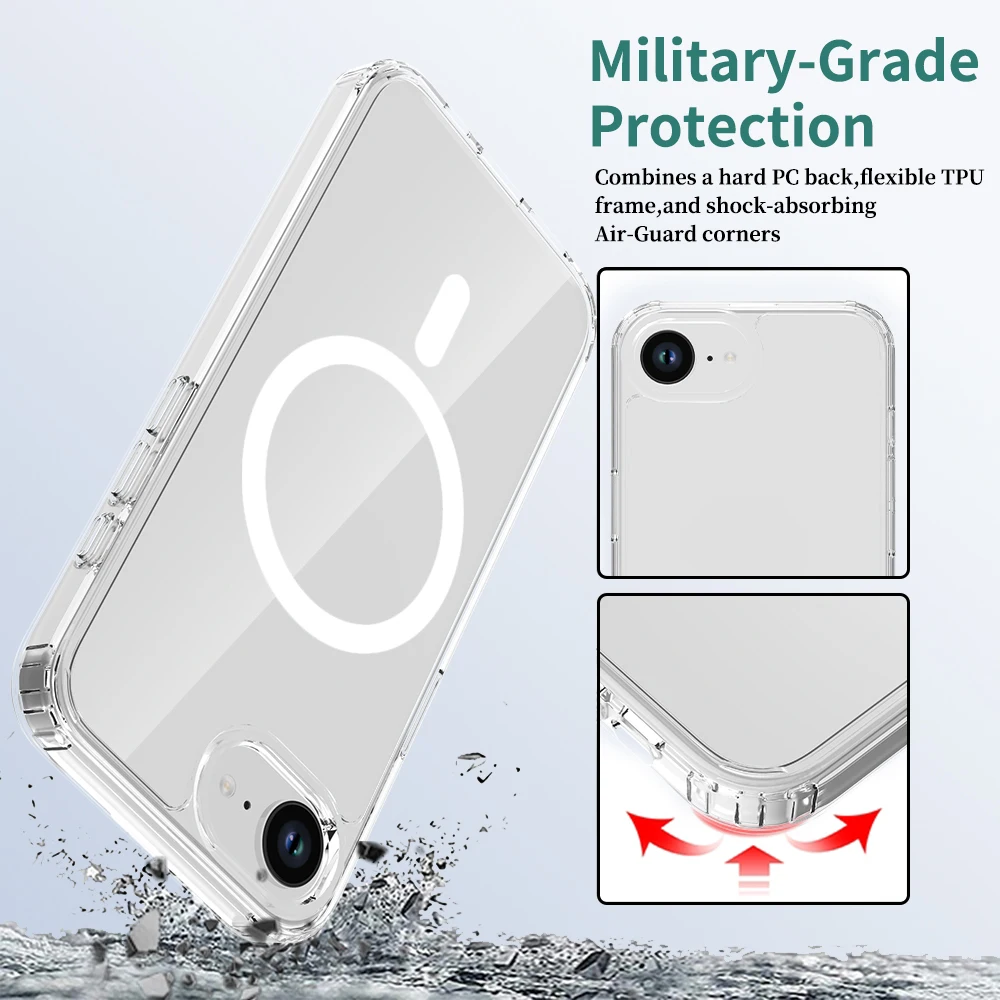 Funda transparente para iPhone 16e 16 E 15 Pro Max 14 Plus 13 Mini 12 11 X XS XR SE 2022 2020 8 Magsafe Mag accesorios de cubierta de teléfono seguro - imagen 4