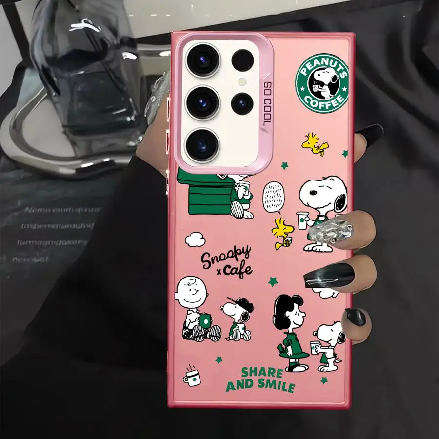 Funda trasera de teléfono para Samsung Galaxy S22 S20 Plus S23 S24 FE S21 S23 Note 20 Ultra S25 lindo dibujo animado S-S-noopyS café - imagen 2