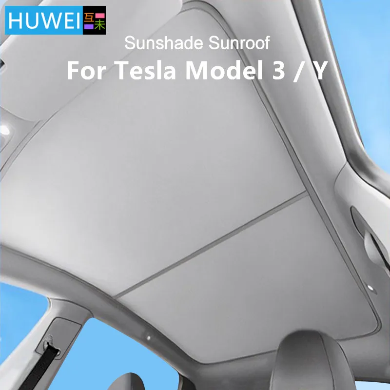 HUWEI-parasol de techo de cristal para Tesla modelo 3 Y, parasol de techo delantero Y trasero, hebilla de tela de hielo, actualización, 2021-2023 - imagen 2