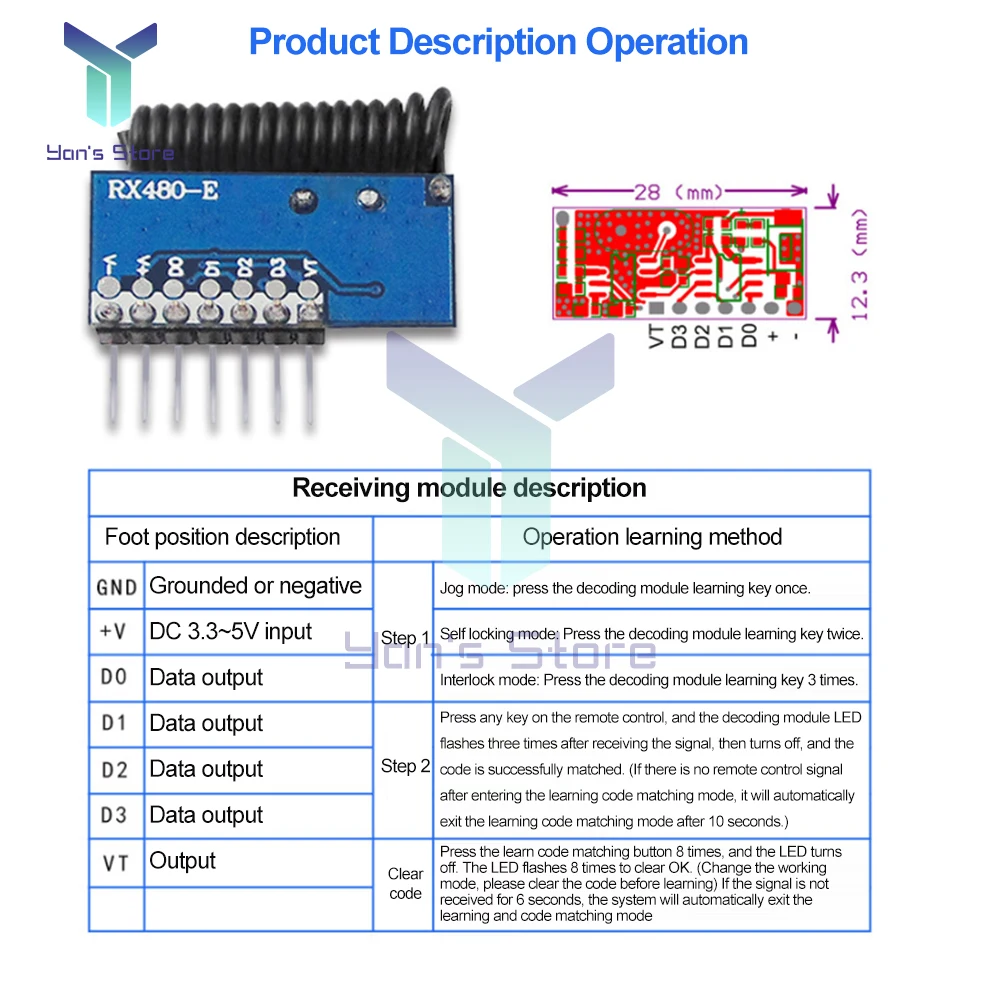 1-5 uds 315/433 Mhz transmisor y receptor RF módulo de interruptor de Control remoto DC3.3V-5V Jog controlador de enclavamiento autoblocante - imagen 5