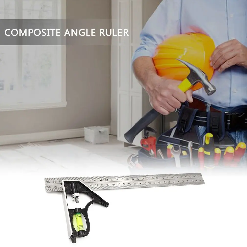 Regla de ángulo cuadrado de 300MM, combinación ajustable de 45/90 grados con nivel de burbuja, herramienta de medición de calibre multifuncional, envío directo - imagen 3