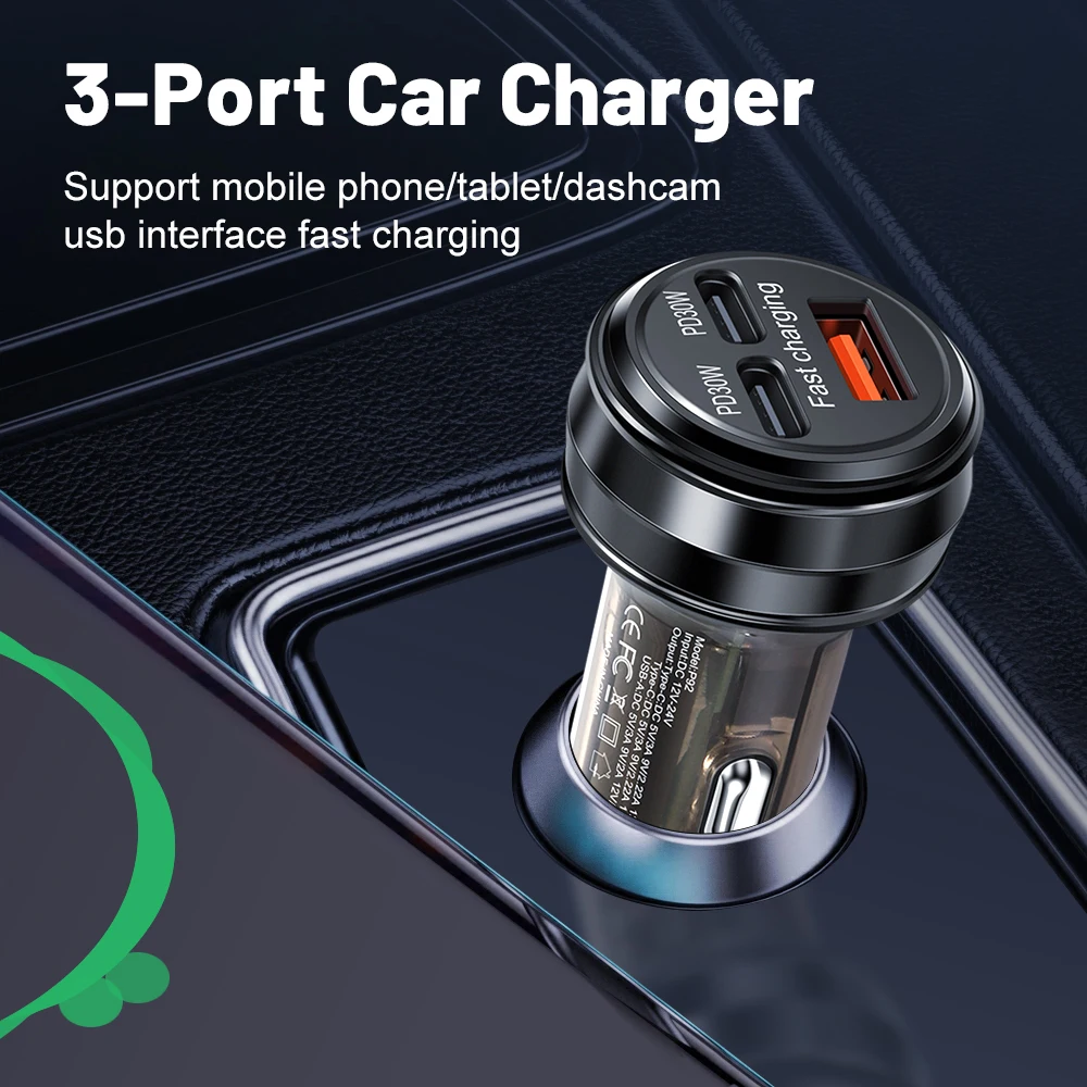 Cargador rápido de 80W, 3 puertos PD, USB, carga de coche, adaptador tipo C para teléfono móvil, cargador rápido en el coche para iPhone, Samsung, Xiaomi - imagen 2
