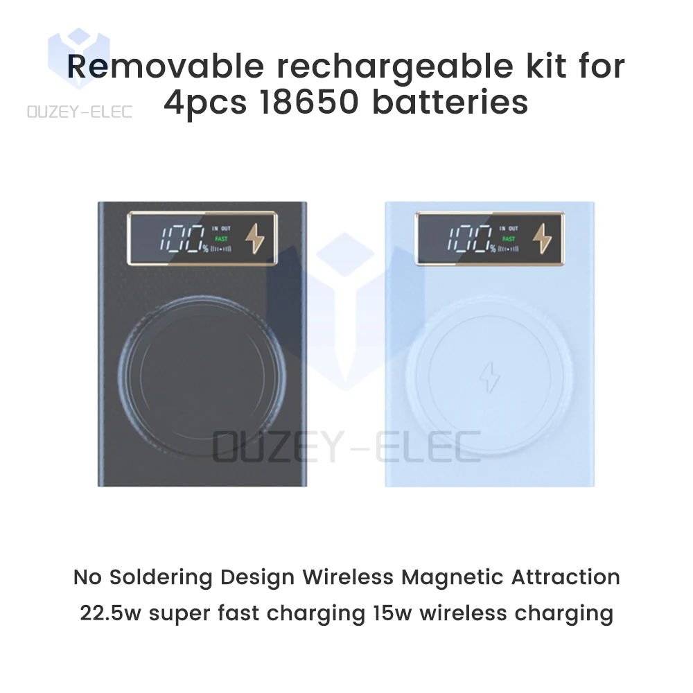 4x18650 DIY Caso Banco de la Energía Cargador de Carga Inalámbrica Desmontable Pantalla Digital Caja de Almacenamiento de Batería de Carga Rápida Linterna