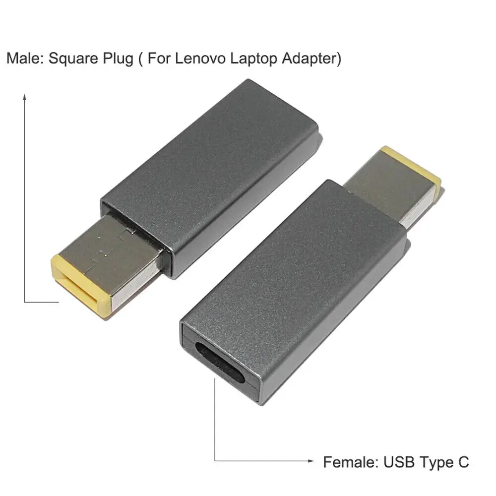 Adaptador PD USB tipo C a 10x6mm, convertidor de punta cuadrado para ordenador portátil Lenovo de 90W o por debajo de los portátiles con punta CC cuadrada, 1 ud.