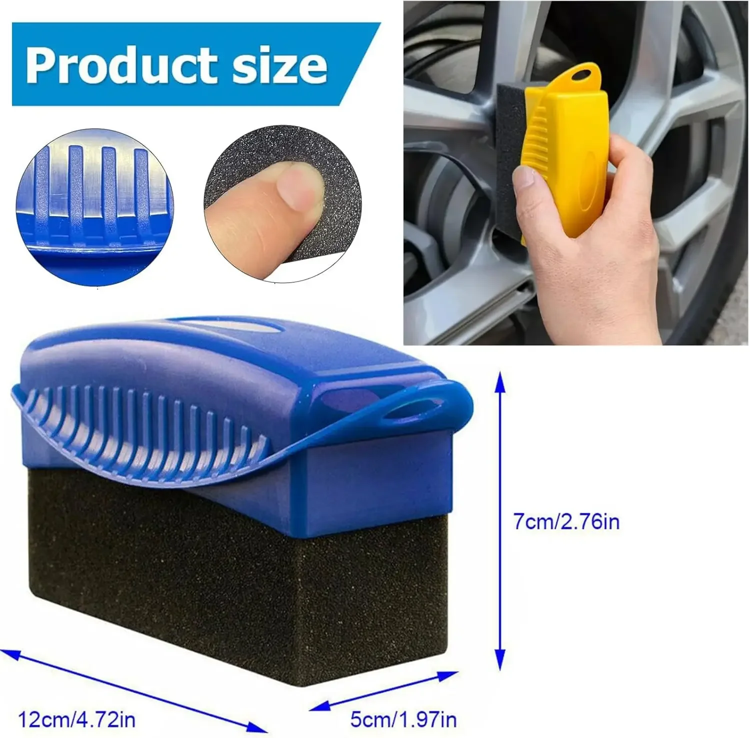 Juego de cepillos de esponja de limpieza automática para rueda de coche, toallita de lavado de neumáticos, almohadilla de esponja de succión de agua, herramientas de pulido de cera para neumáticos - imagen 5