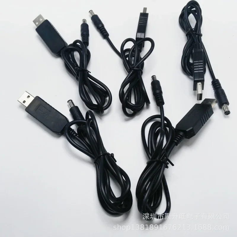 La fuente de alimentación móvil de línea de conversión USB de 5V a 9V 12V se conecta a la línea de conexión del enrutador, luz indicadora de Cable de voltaje
