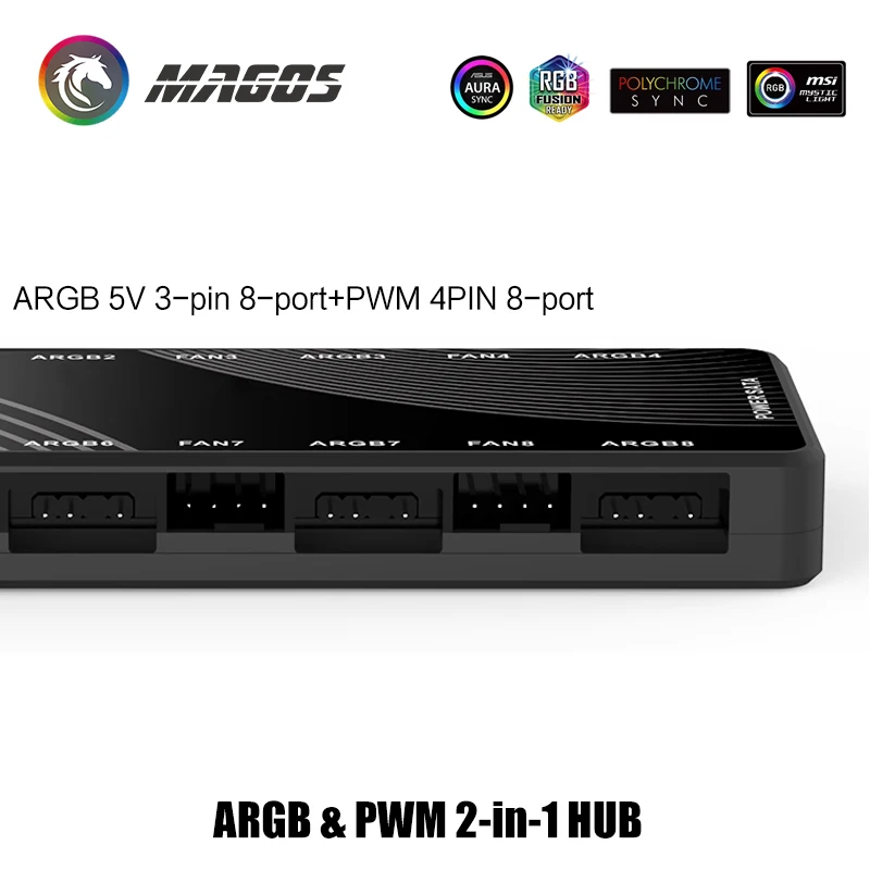 HA-02, caja de computadora ARGB+PWM Hub 2 en 1 ventilador de chasis serie conector de 4 pines 5V sincronización de luz divina de 3 pines, 8 + 8 cabezales - imagen 4
