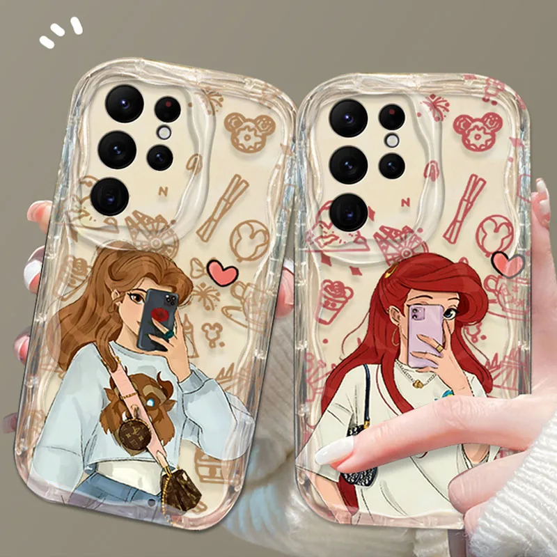 Disney Princess Belle Ariel 3D Wave Case para Samsung Galaxy S24 Ultra S23 S22 Plus S21 S20 FE A25 A55 A35 A15 A05 A05S Cover