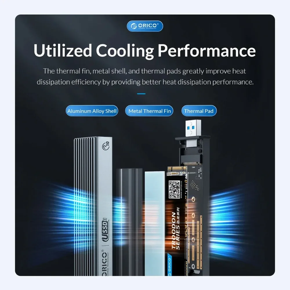 ORICO M.2 NVME SSD Case Extemal M.2 Hard Drive Case Type-C 10Gbps protocolos duales NVME NGFF SATA carcasa para computadora portátil y teléfono - imagen 3