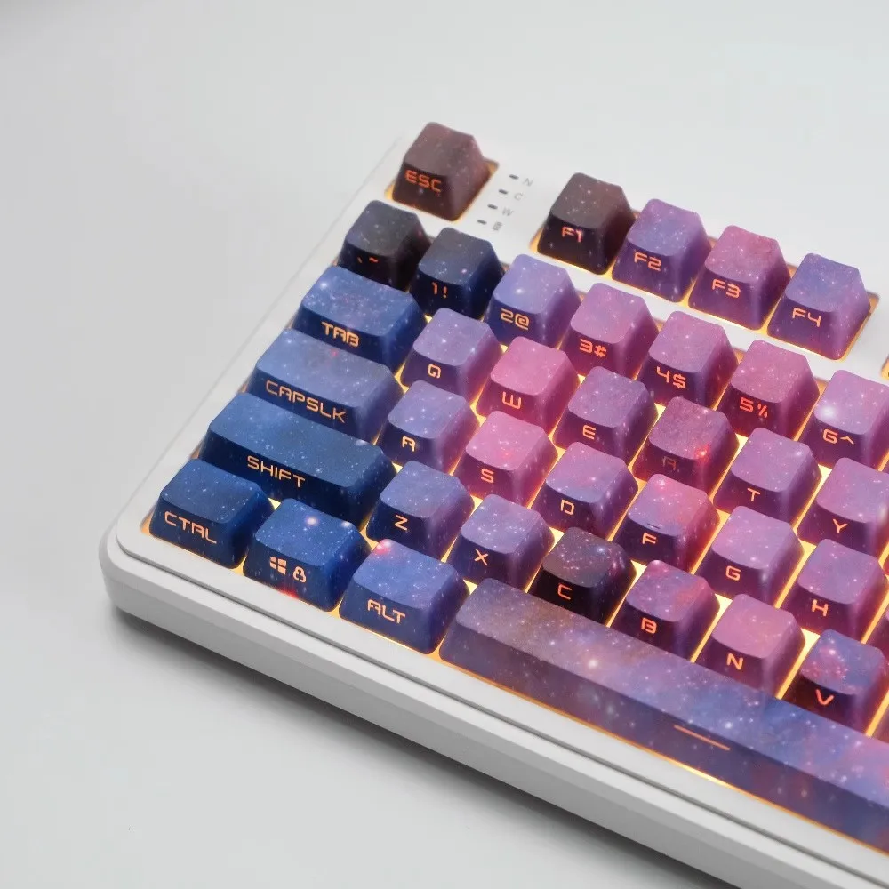 1 Juego de teclas del universo del cielo estrellado, teclas PBT Dye Sub Galaxy con estampado lateral, teclas retroiluminadas, perfil OEM, teclas transparentes para interruptor MX - imagen 2