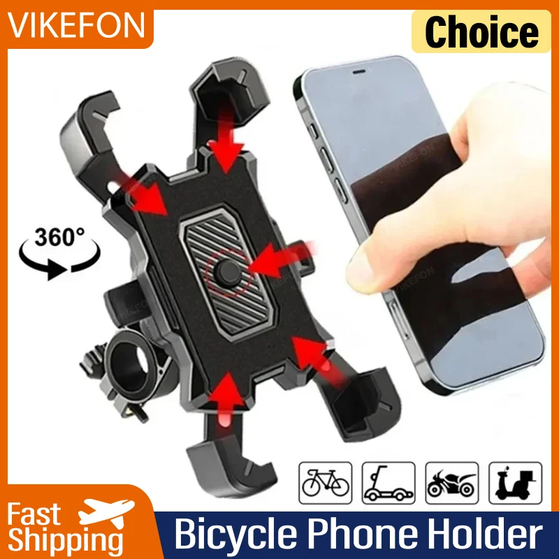 VIKEFON 360 ° Soporte giratorio para teléfono de bicicleta eléctrica para iPhone, soporte antideslizante para bicicleta de montaña y motocicleta