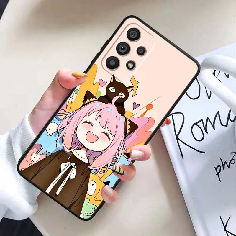 Anya Forger Anime para Samsung Galaxy A54 A55 A56 A70 A71 A72 A73 J4 J6 M02 M11 M12 5G funda de teléfono negra - imagen 3